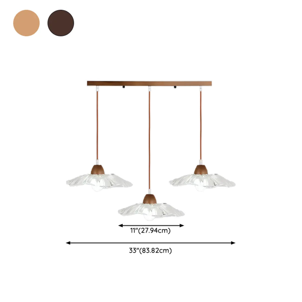 3-Light Modern Glass Wood Island Pendant Light for Kitchen