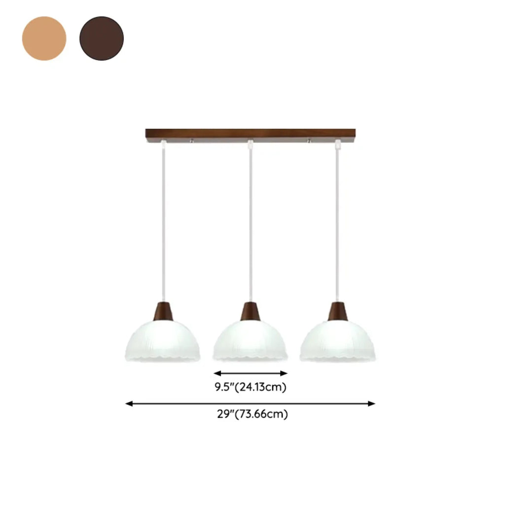 3-Light Modern Glass Wood Island Pendant Light for Kitchen