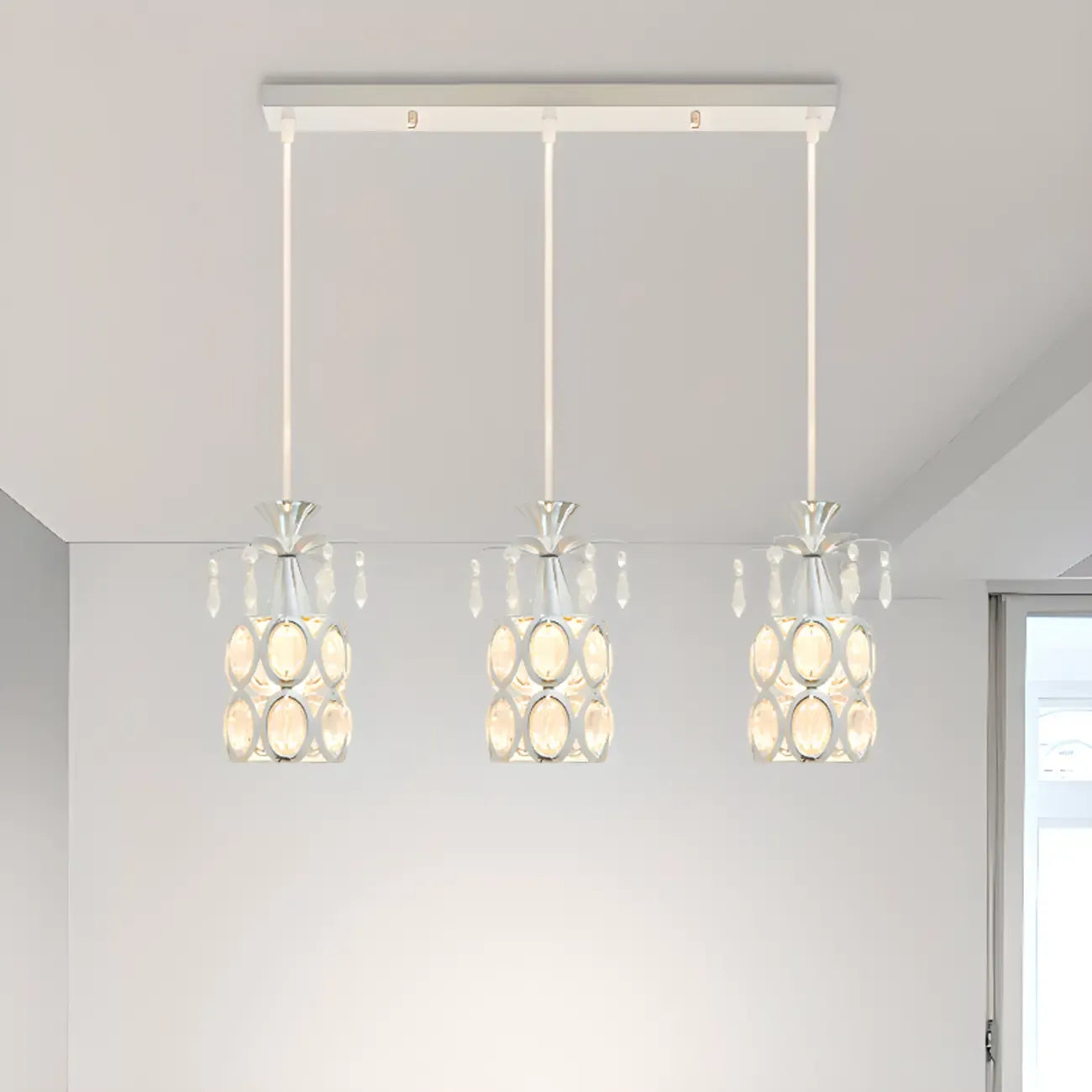 Elegant Cylinder Crystal Kitchen Island Pendant Light with Spotlight