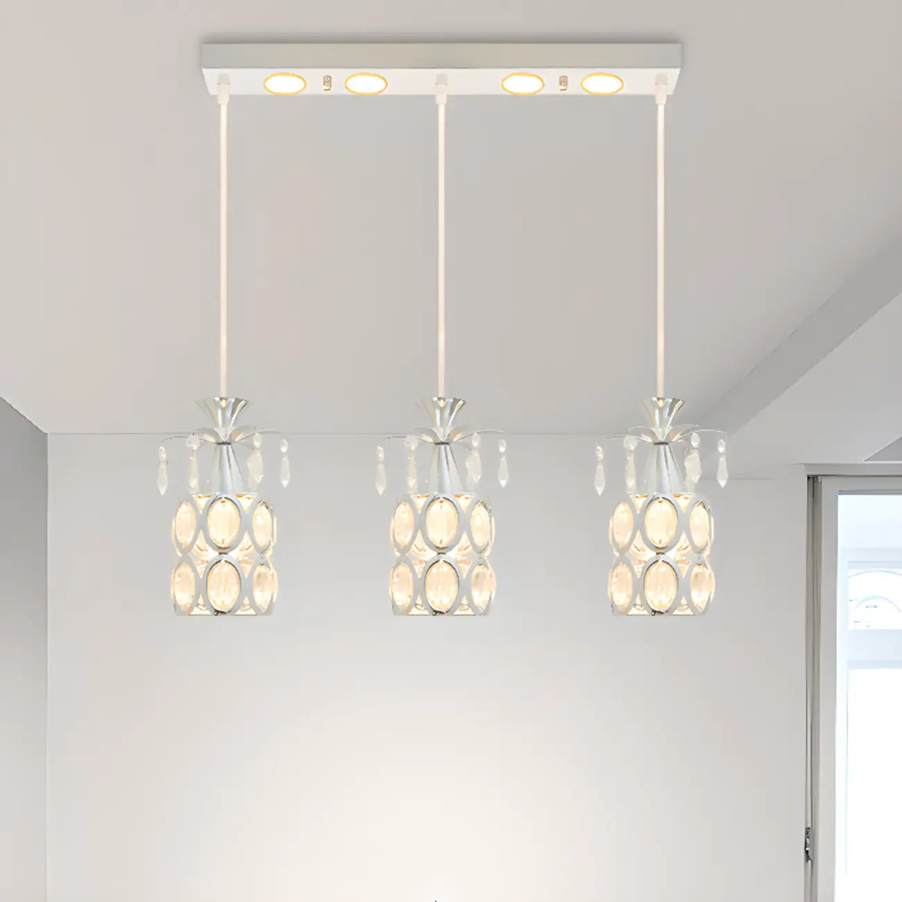Elegant Cylinder Crystal Kitchen Island Pendant Light with Spotlight
