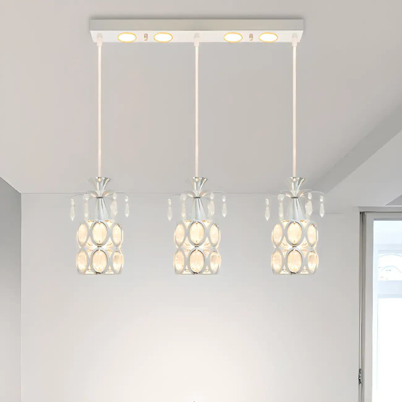 Elegant Cylinder Crystal Kitchen Island Pendant Light with Spotlight
