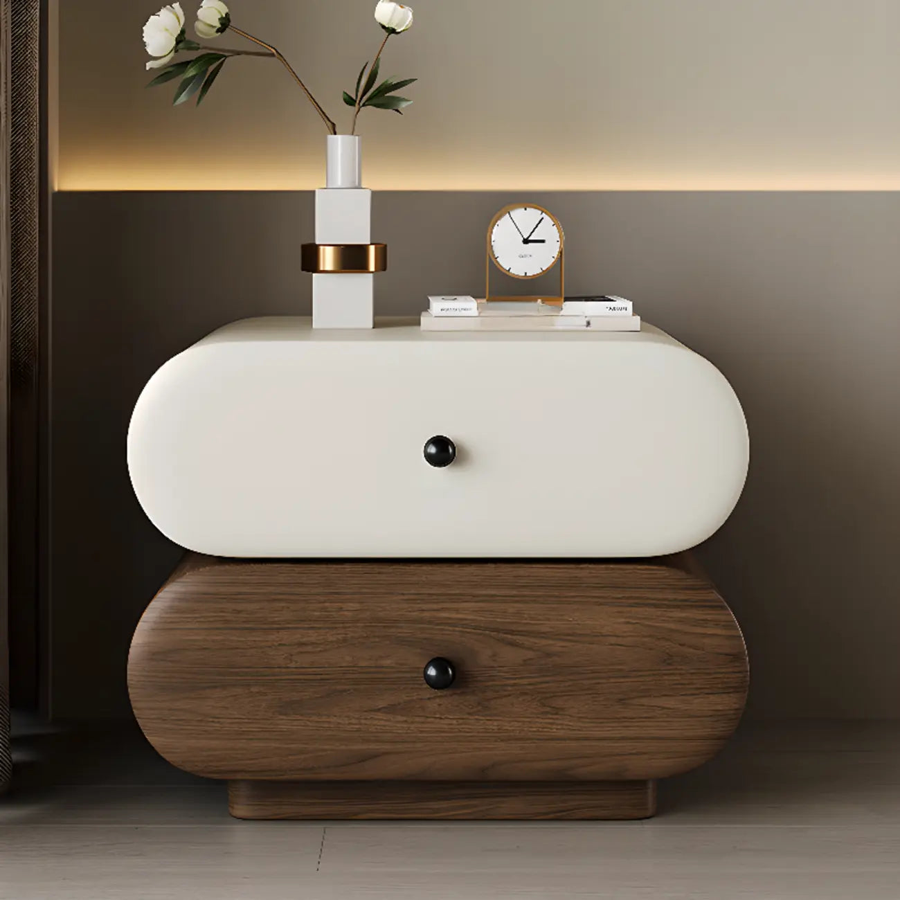 Modern Two-Tone Bedside Table with Storage Drawers