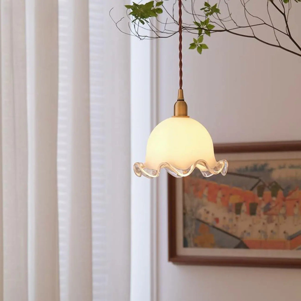 Elegant Brass White Floral Glass Kitchen Pendant Light
