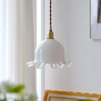 Elegant Brass White Floral Glass Kitchen Pendant Light