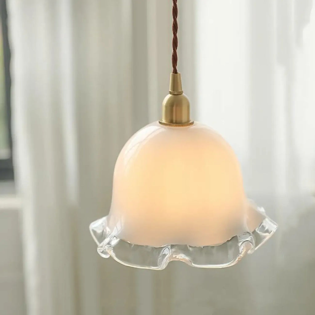 Elegant Brass White Floral Glass Kitchen Pendant Light