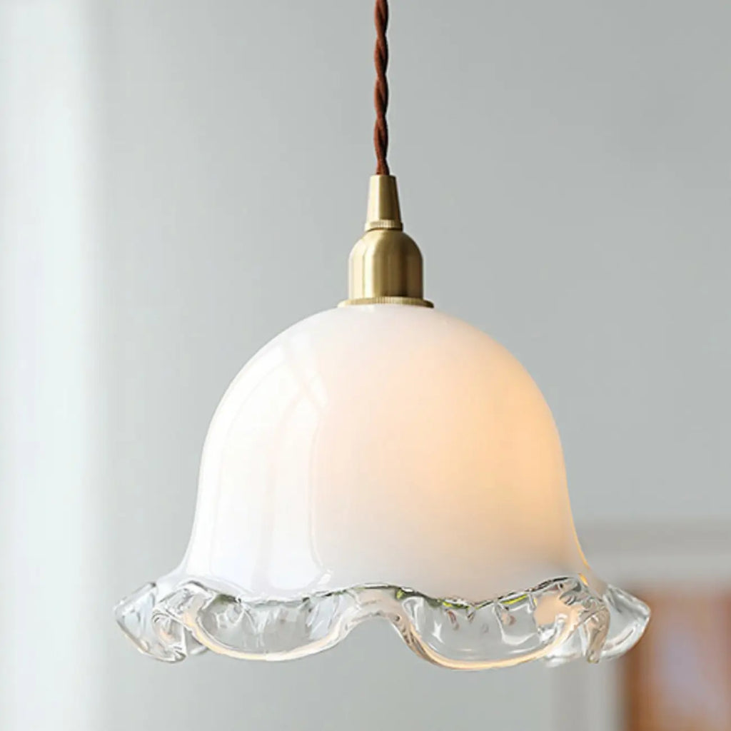 Elegant Brass White Floral Glass Kitchen Pendant Light