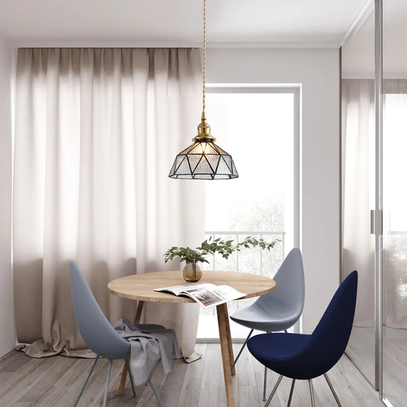 Modern Height Adjustable Blue Glass Kitchen Pendant Lighting