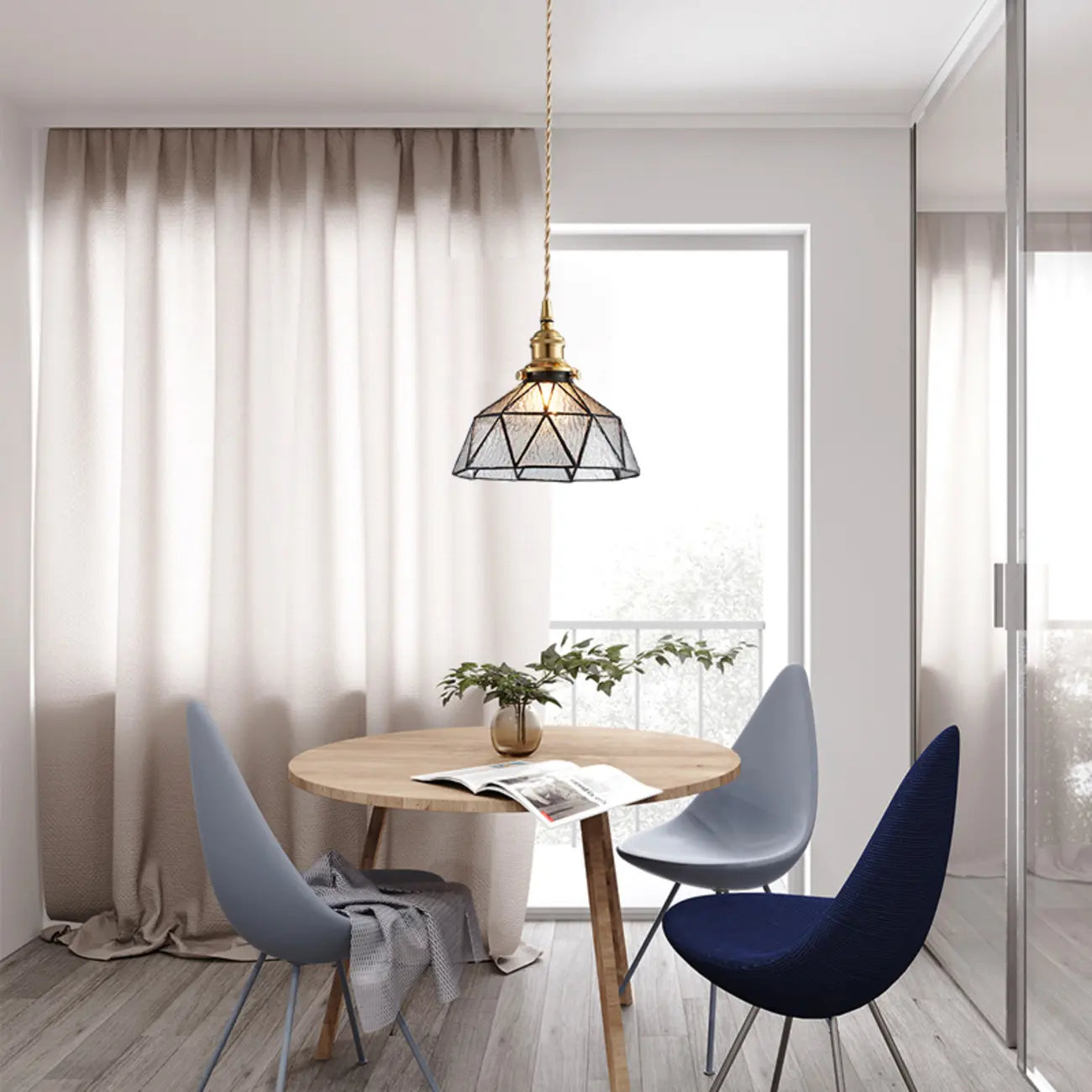 Modern Height Adjustable Blue Glass Kitchen Pendant Lighting