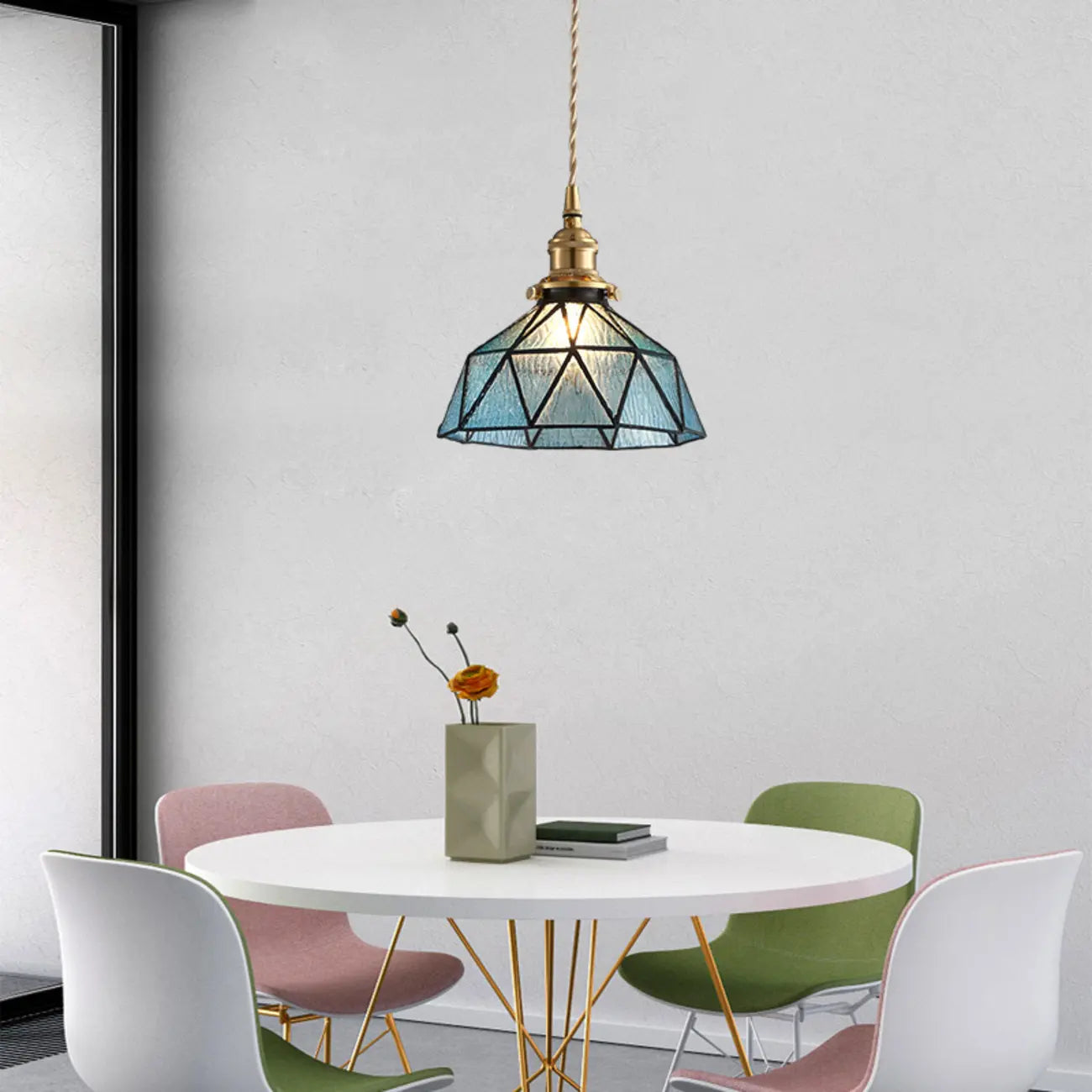Modern Height Adjustable Blue Glass Kitchen Pendant Lighting