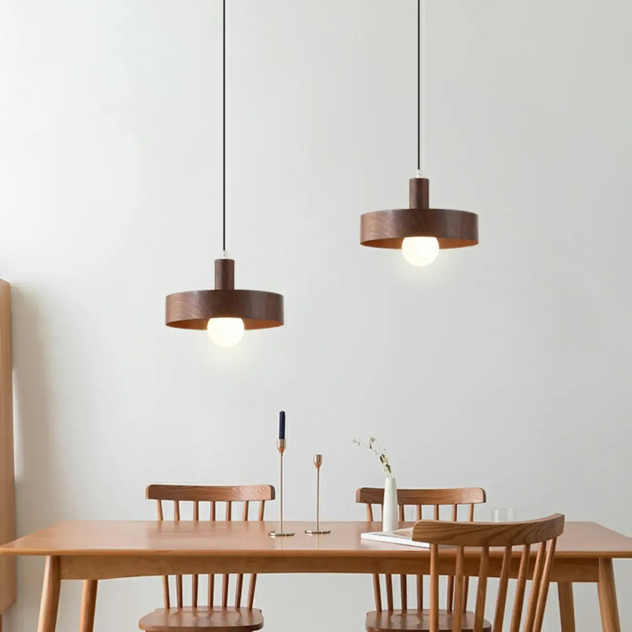 Cylinder Brown Wood Kitchen Adjustable Pendant Light