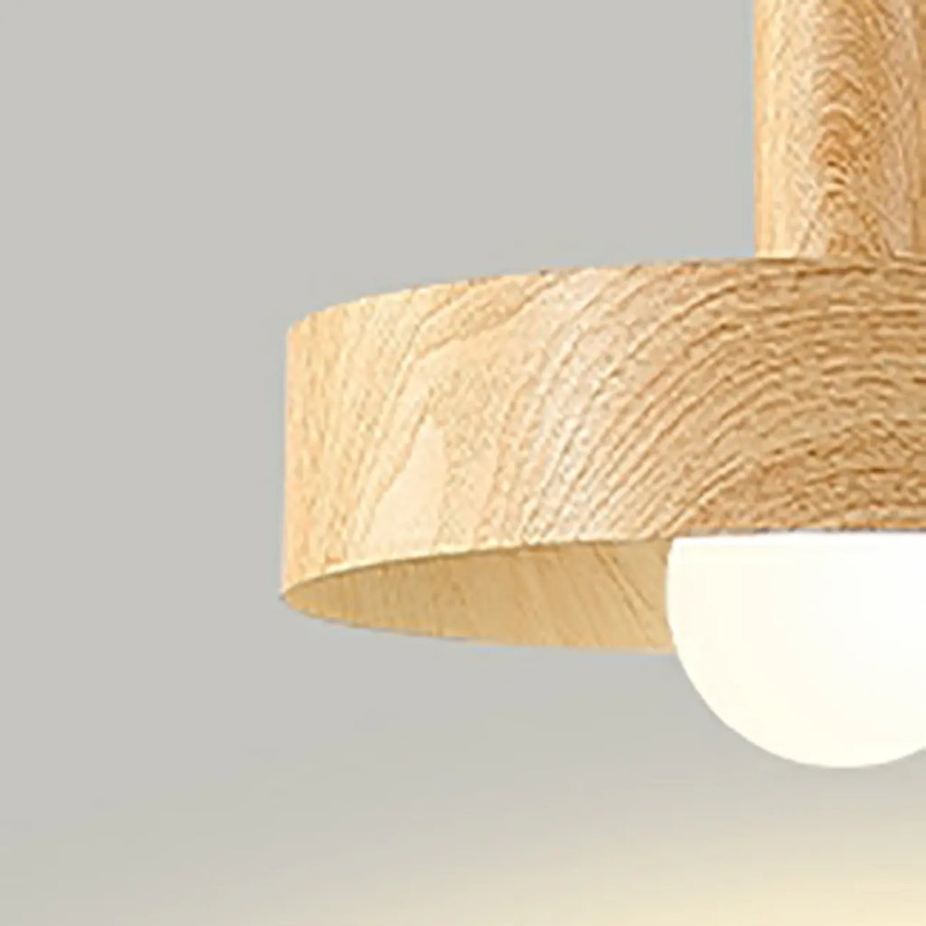 Cylinder Brown Wood Kitchen Adjustable Pendant Light