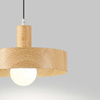 Cylinder Brown Wood Kitchen Adjustable Pendant Light