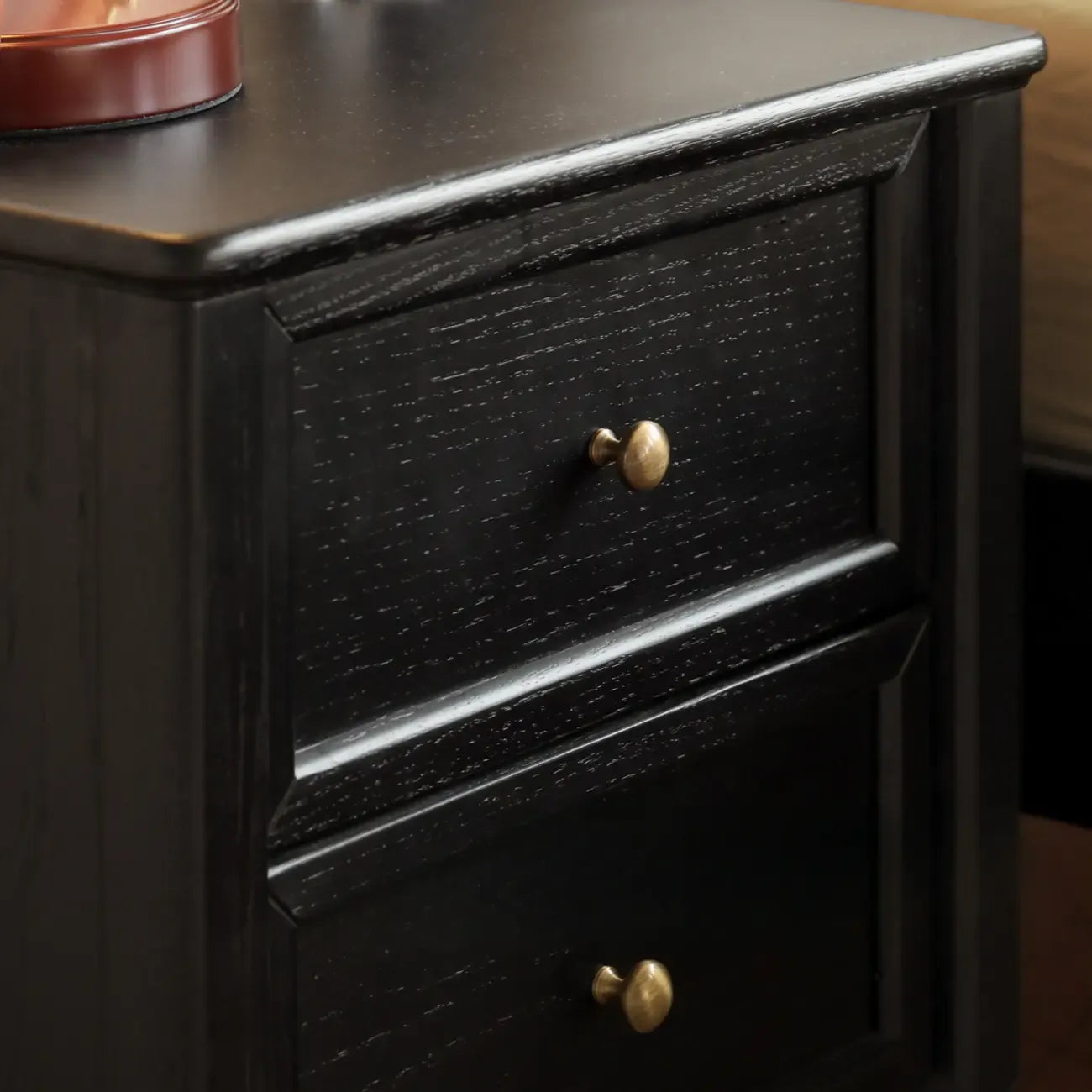 Modern Black Bedside Table with 2 Storage Drawers