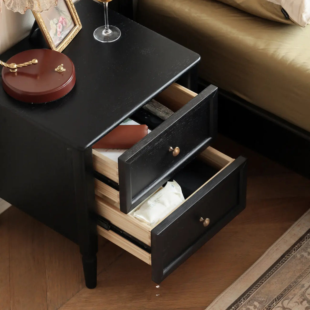 Modern Black Bedside Table with 2 Storage Drawers