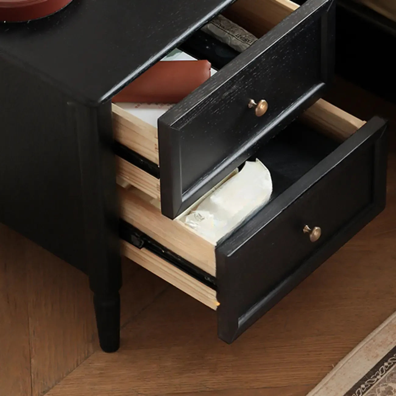 Modern Black Bedside Table with 2 Storage Drawers