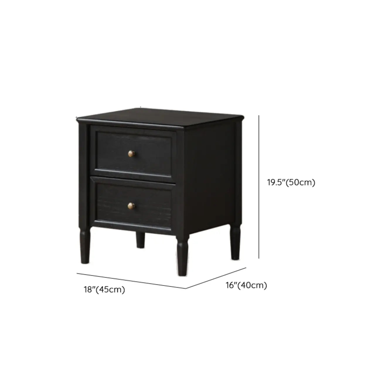Modern Black Bedside Table with 2 Storage Drawers