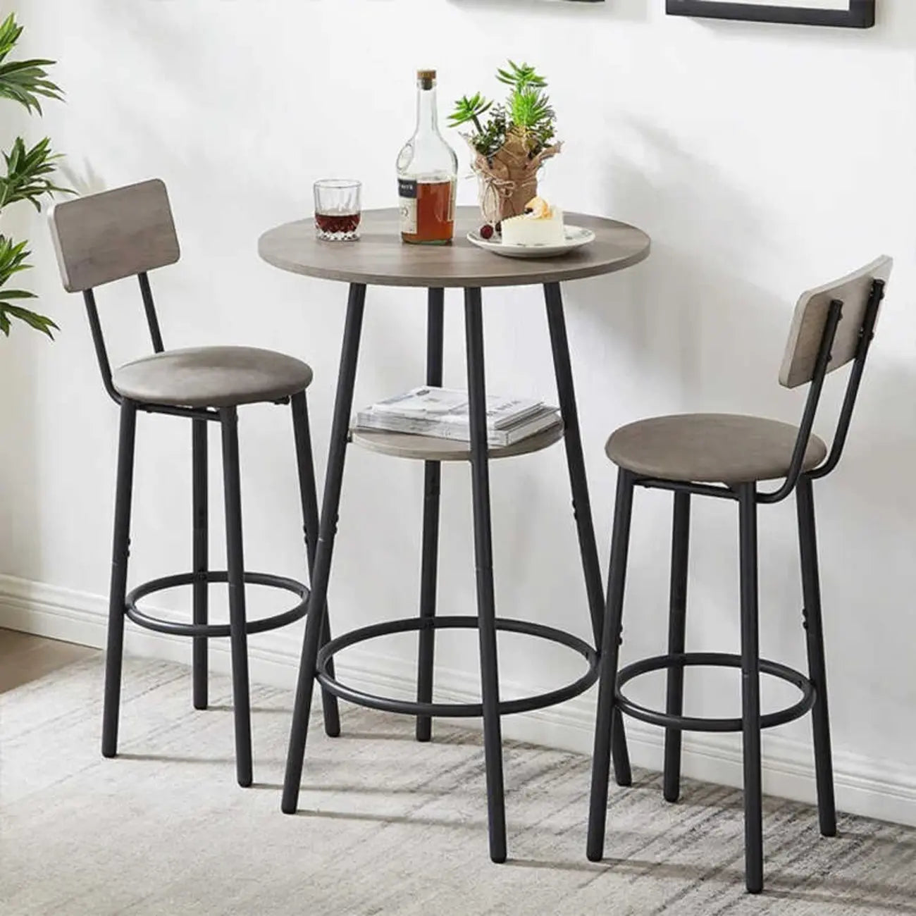 Industrial 2-tier Round Bar Height Table For Small Spaces