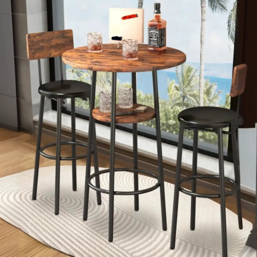 Industrial 2-tier Round Bar Height Table For Small Spaces
