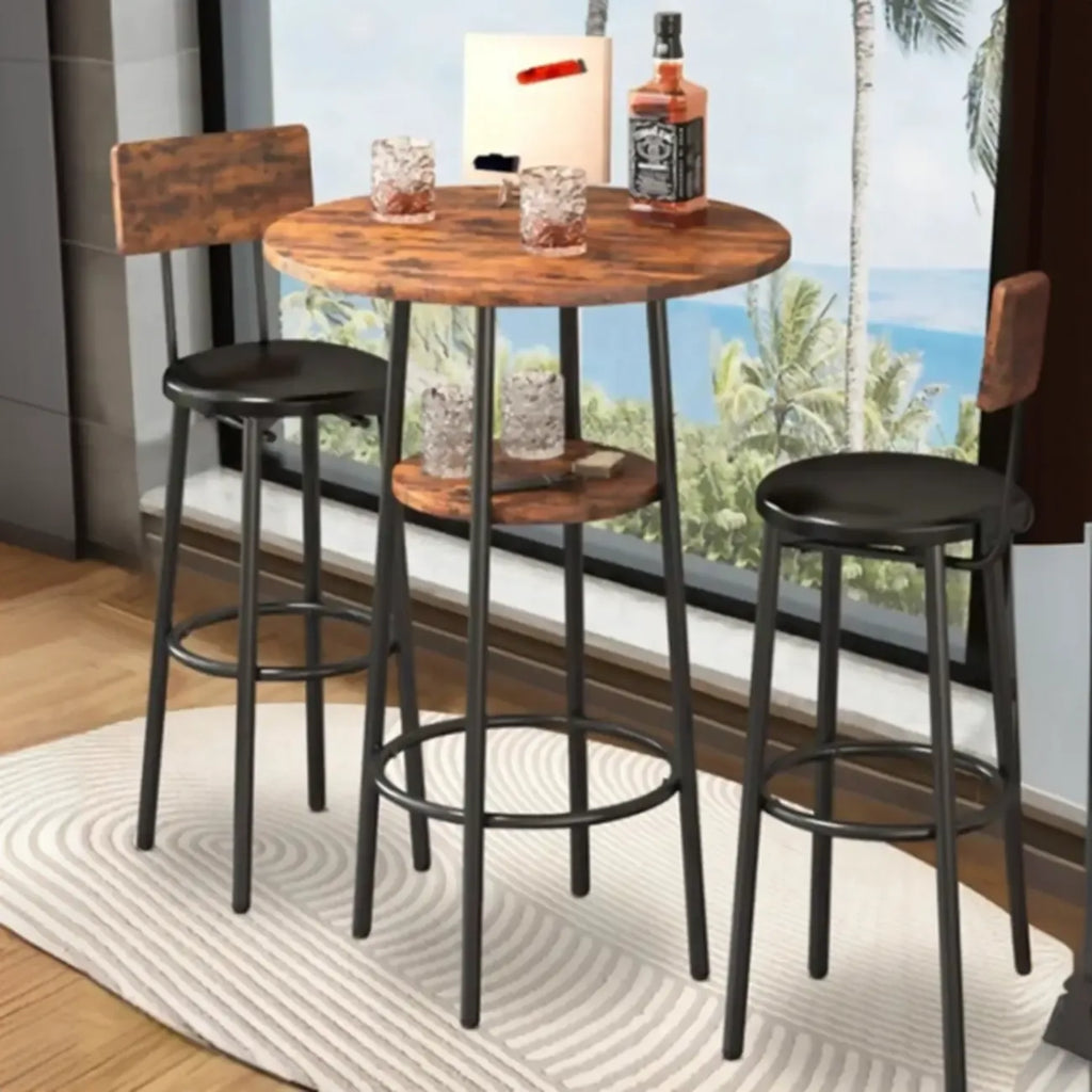 Industrial 2-tier Round Bar Height Table For Small Spaces