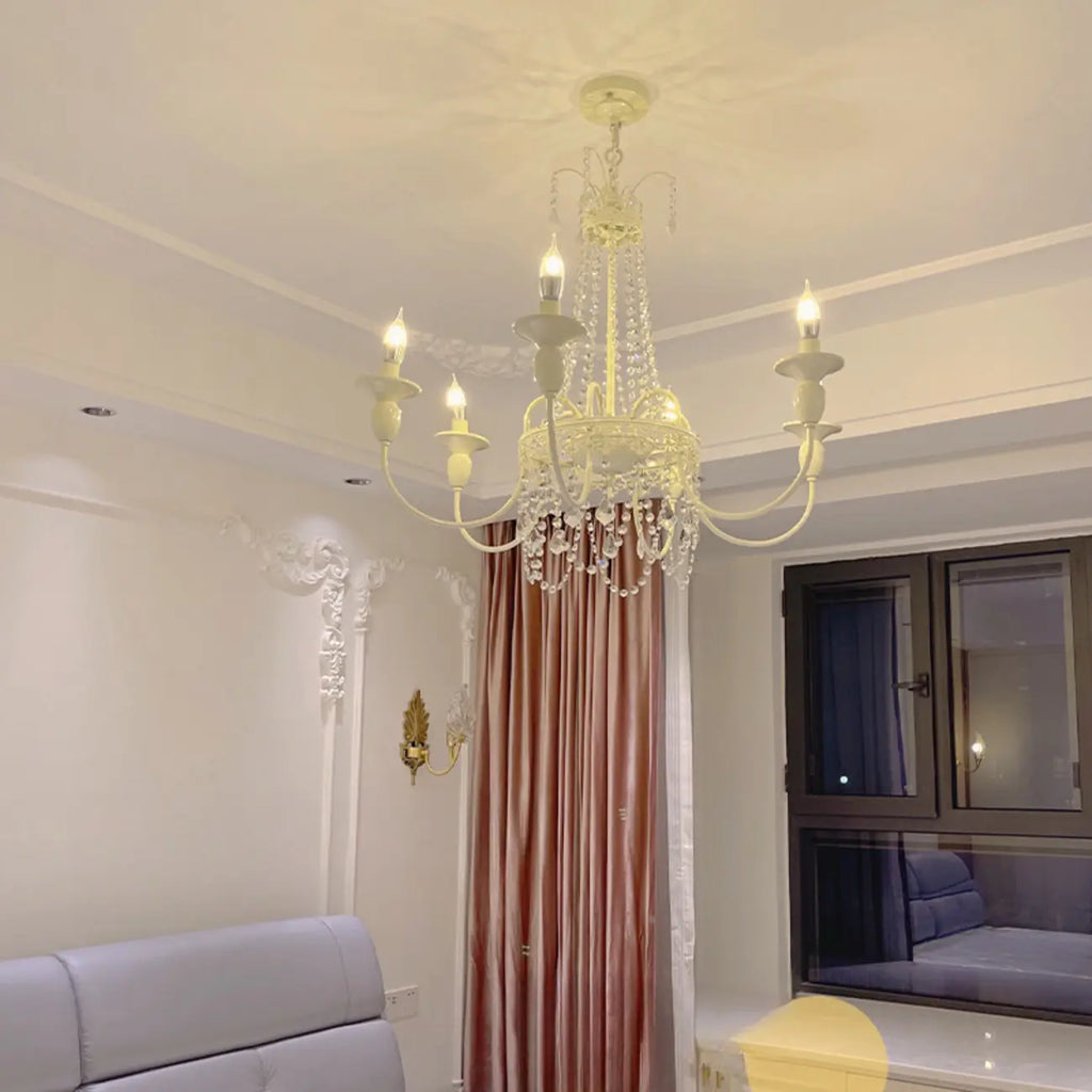 Crystal White Metal Crown Candelabra Chandelier