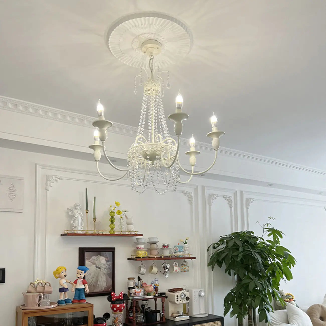 Crystal White Metal Crown Candelabra Chandelier
