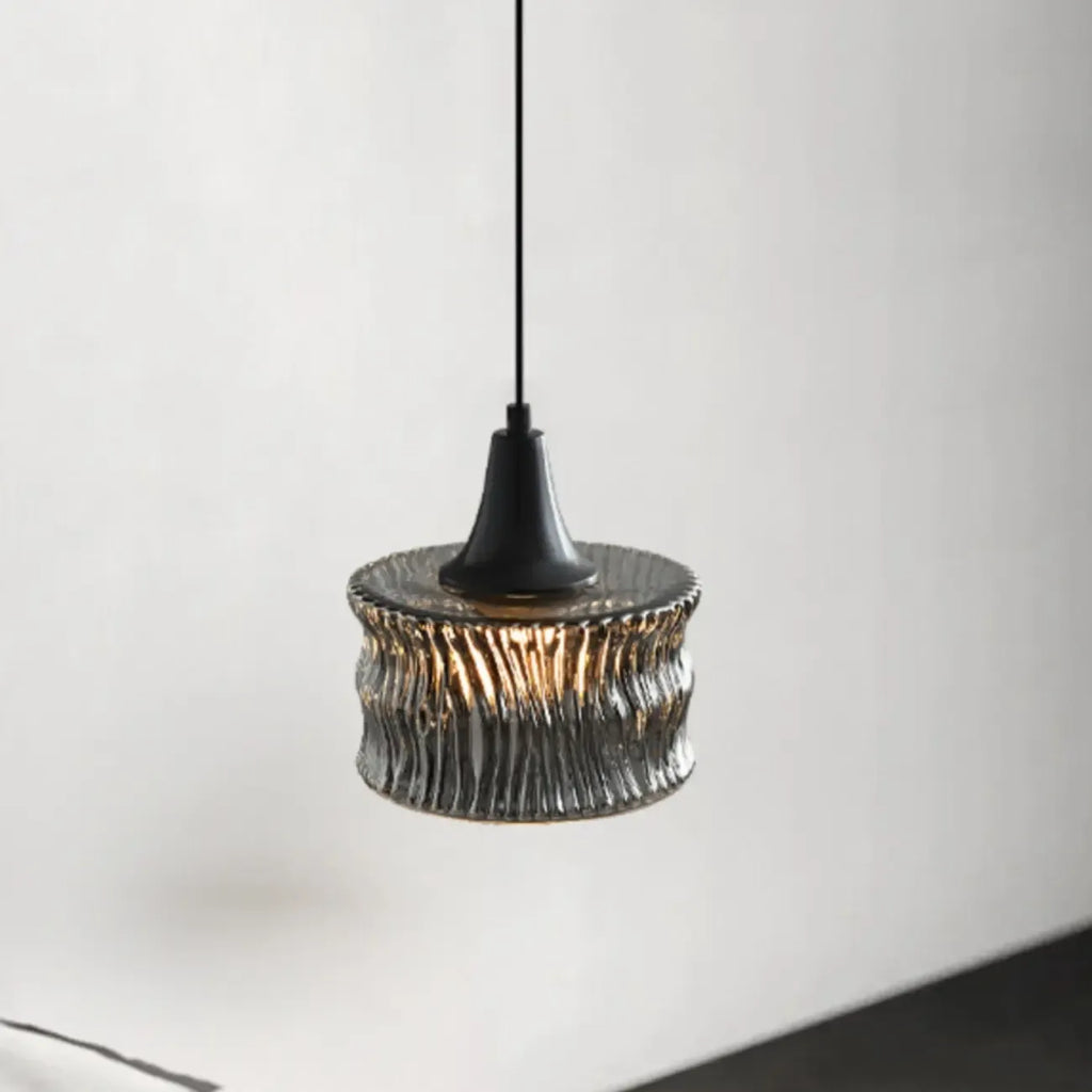 Cylinder Black Glass Hanging Pendant Light for Home Decor
