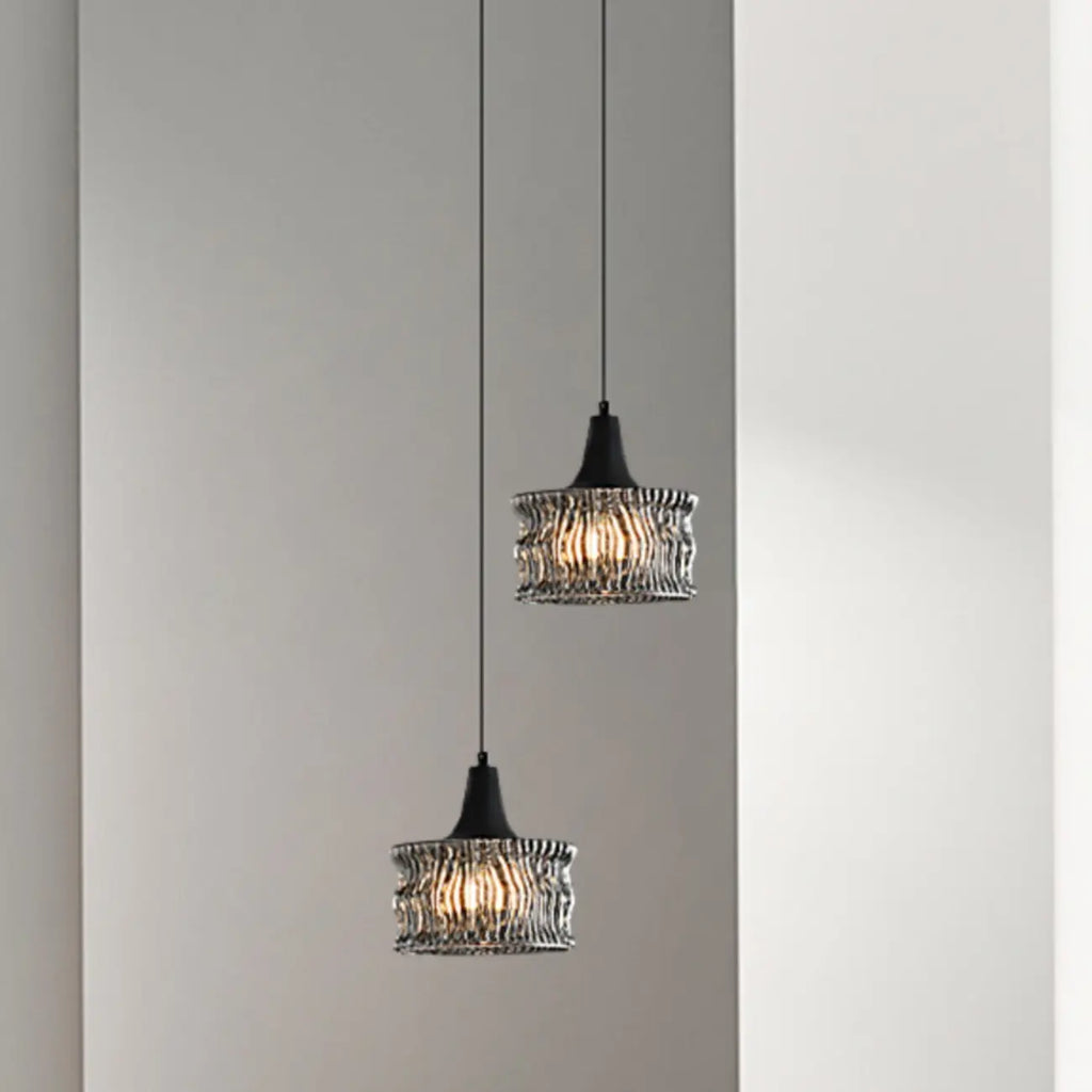 Cylinder Black Glass Hanging Pendant Light for Home Decor