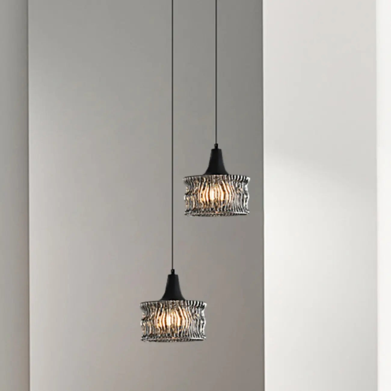 Cylinder Black Glass Hanging Pendant Light for Home Decor