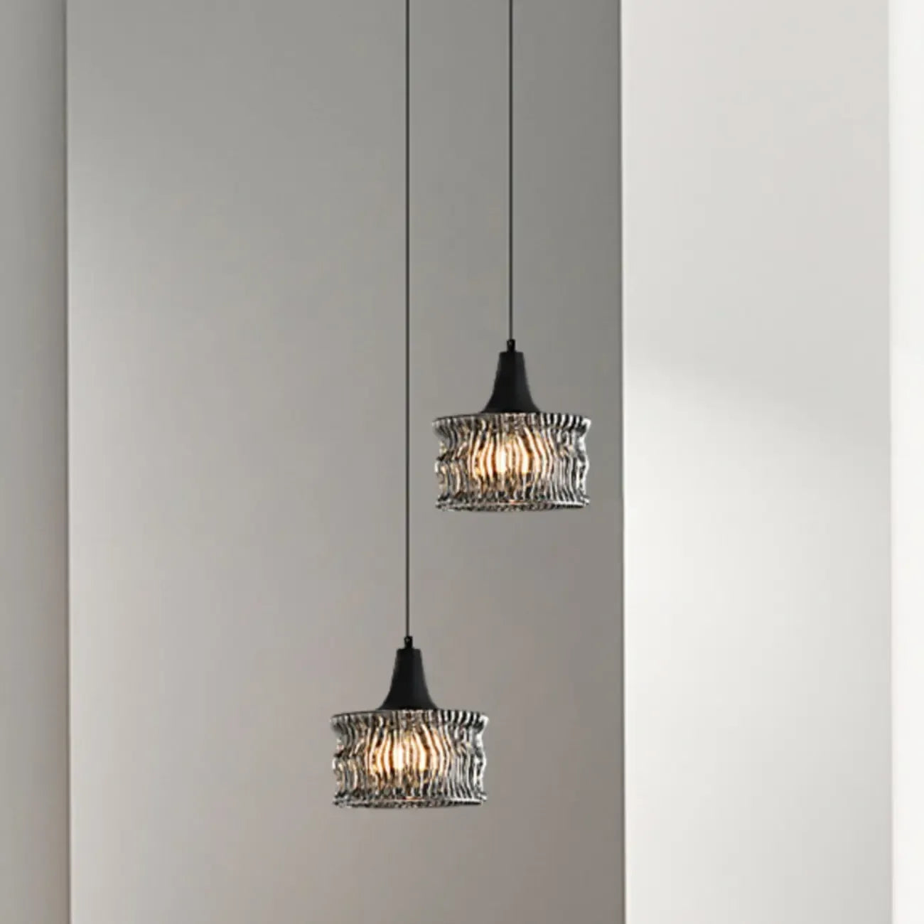 Cylinder Black Glass Hanging Pendant Light for Home Decor