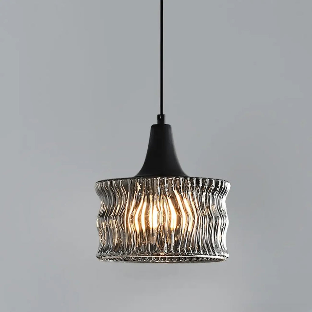 Cylinder Black Glass Hanging Pendant Light for Home Decor