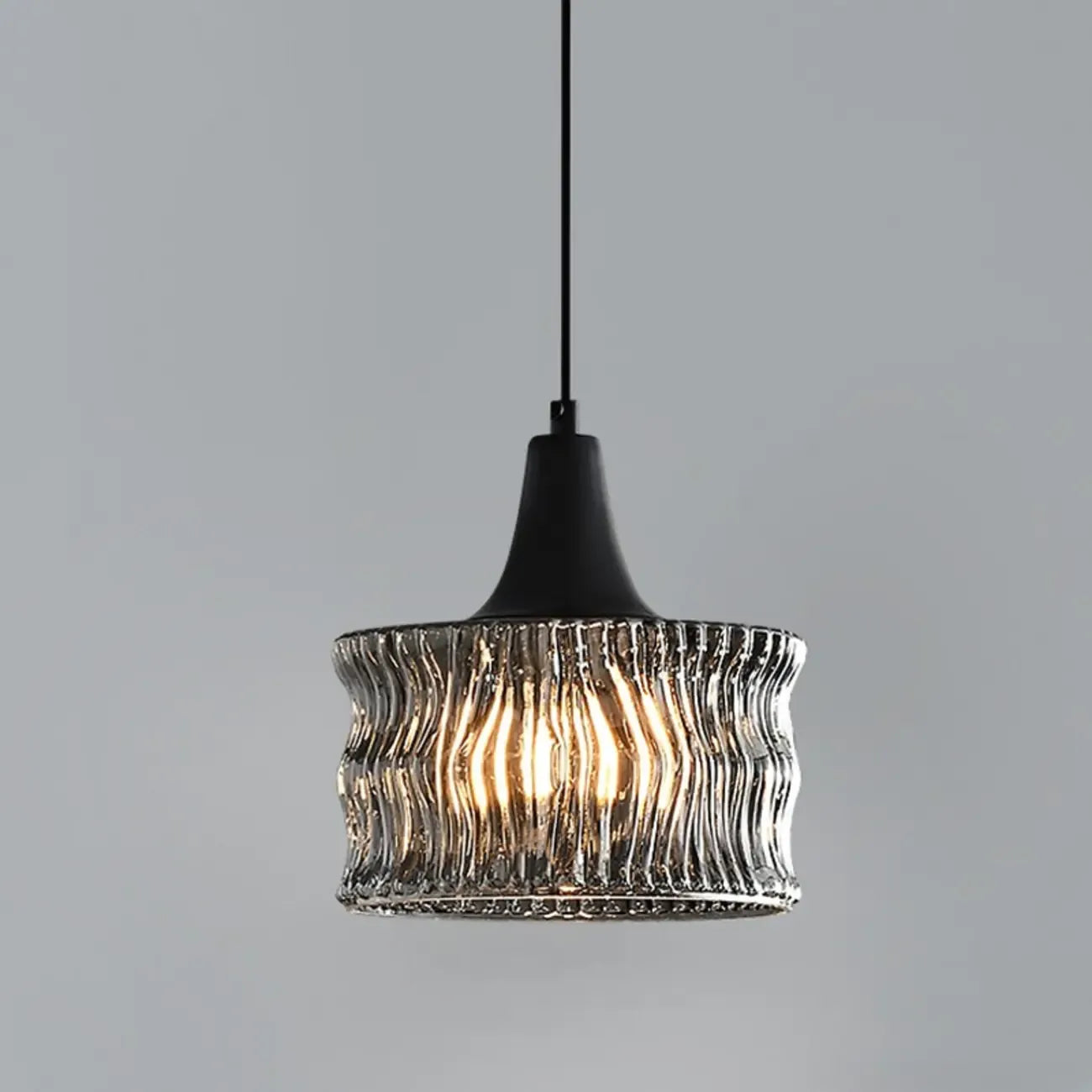 Cylinder Black Glass Hanging Pendant Light for Home Decor