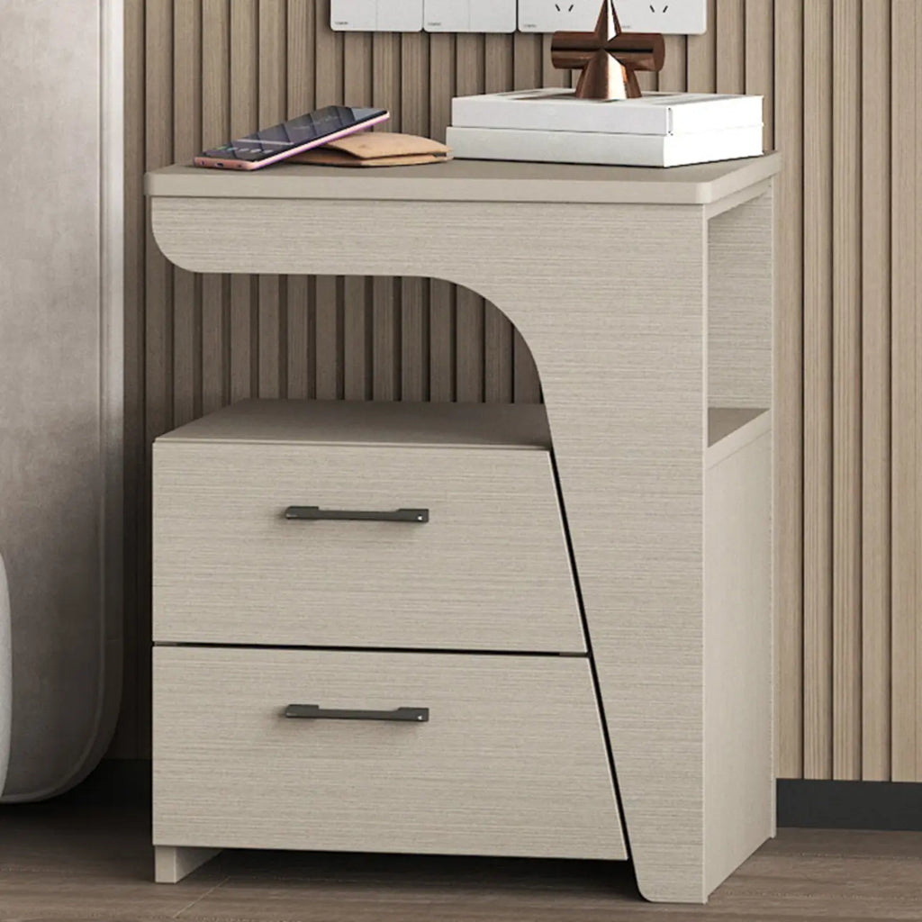 Modern White Bedside Table with 2 Storage Drawers