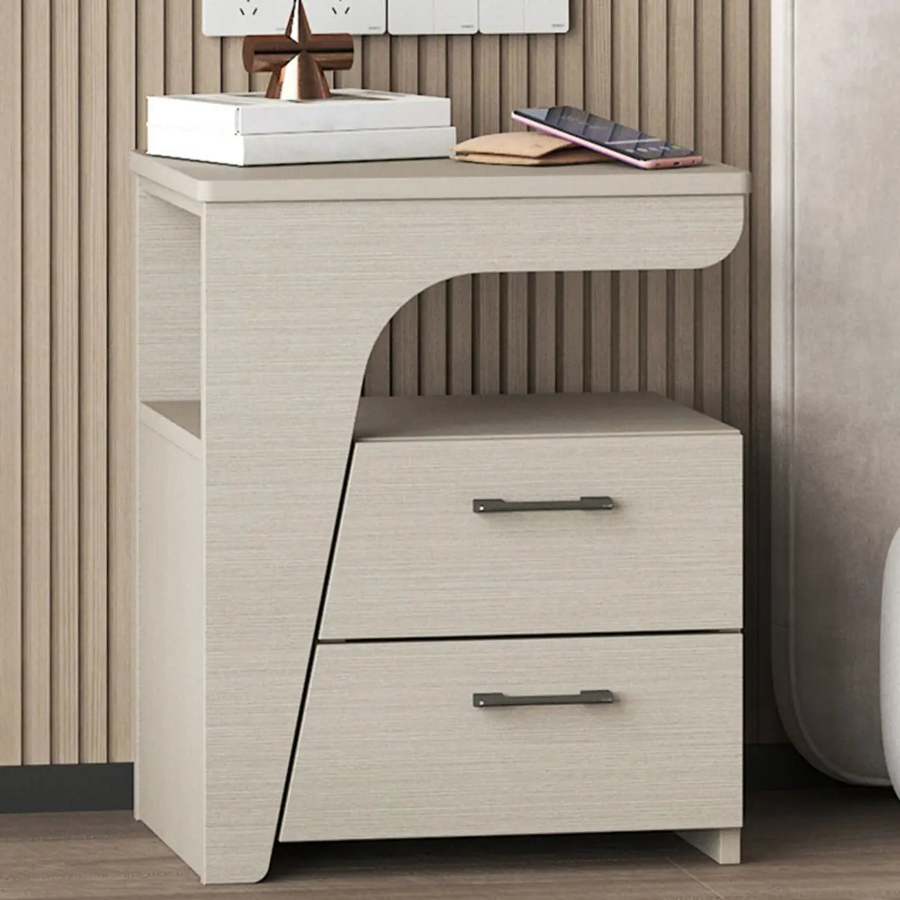 Modern White Bedside Table with 2 Storage Drawers