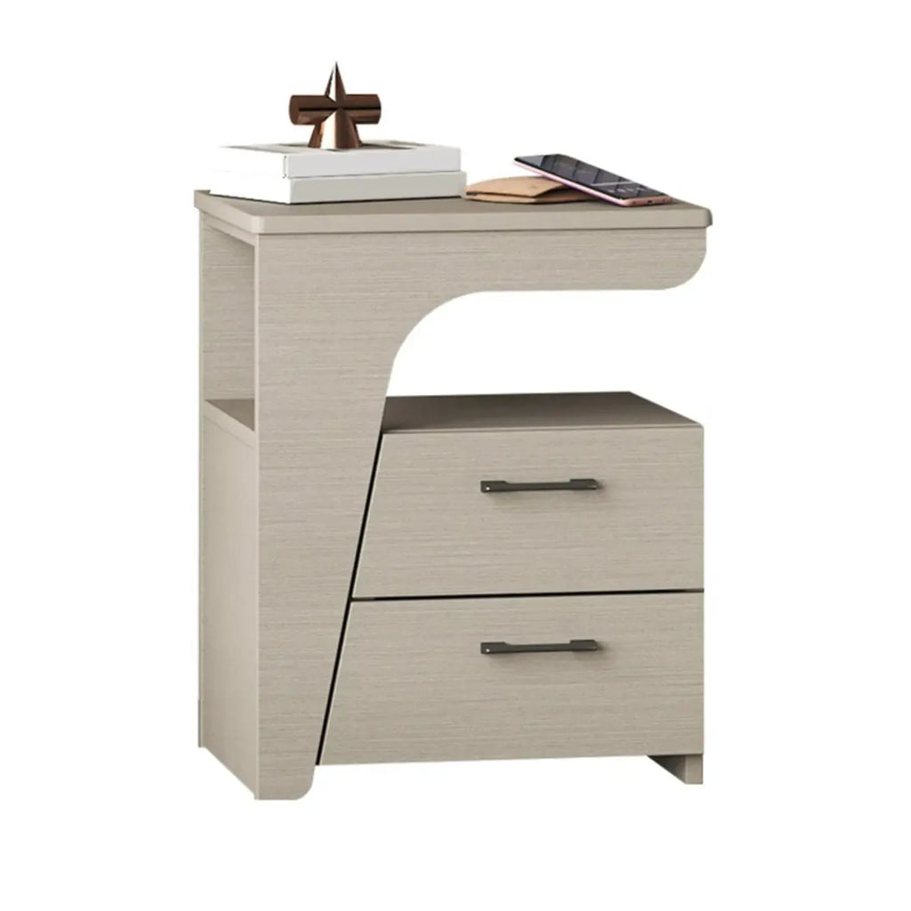 Modern White Bedside Table with 2 Storage Drawers