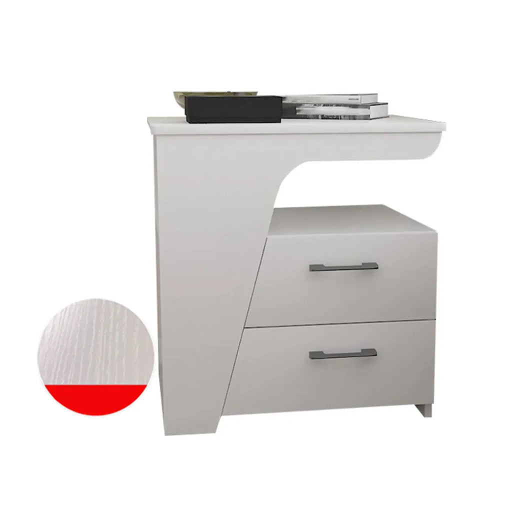 Modern White Bedside Table with 2 Storage Drawers