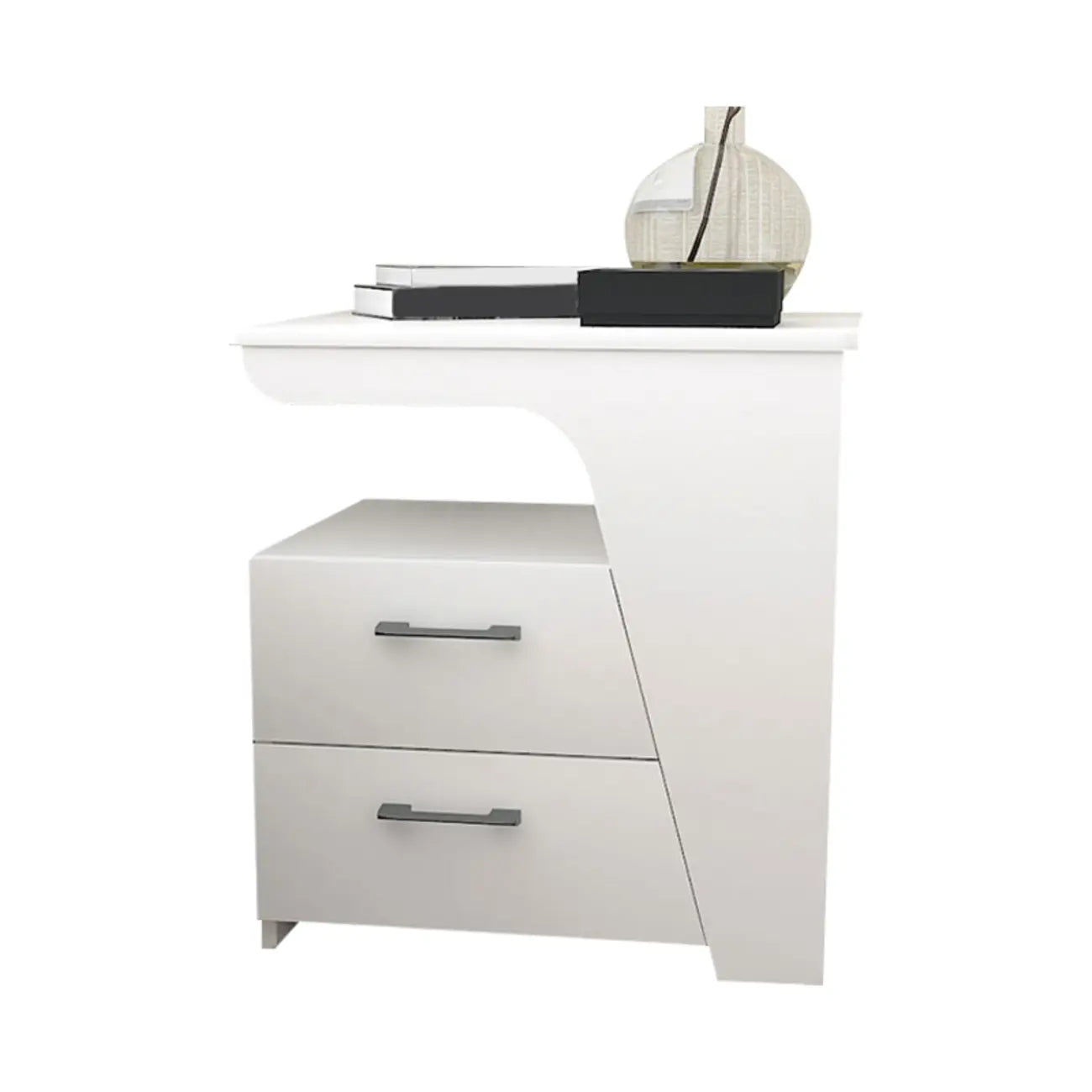 Modern White Bedside Table with 2 Storage Drawers