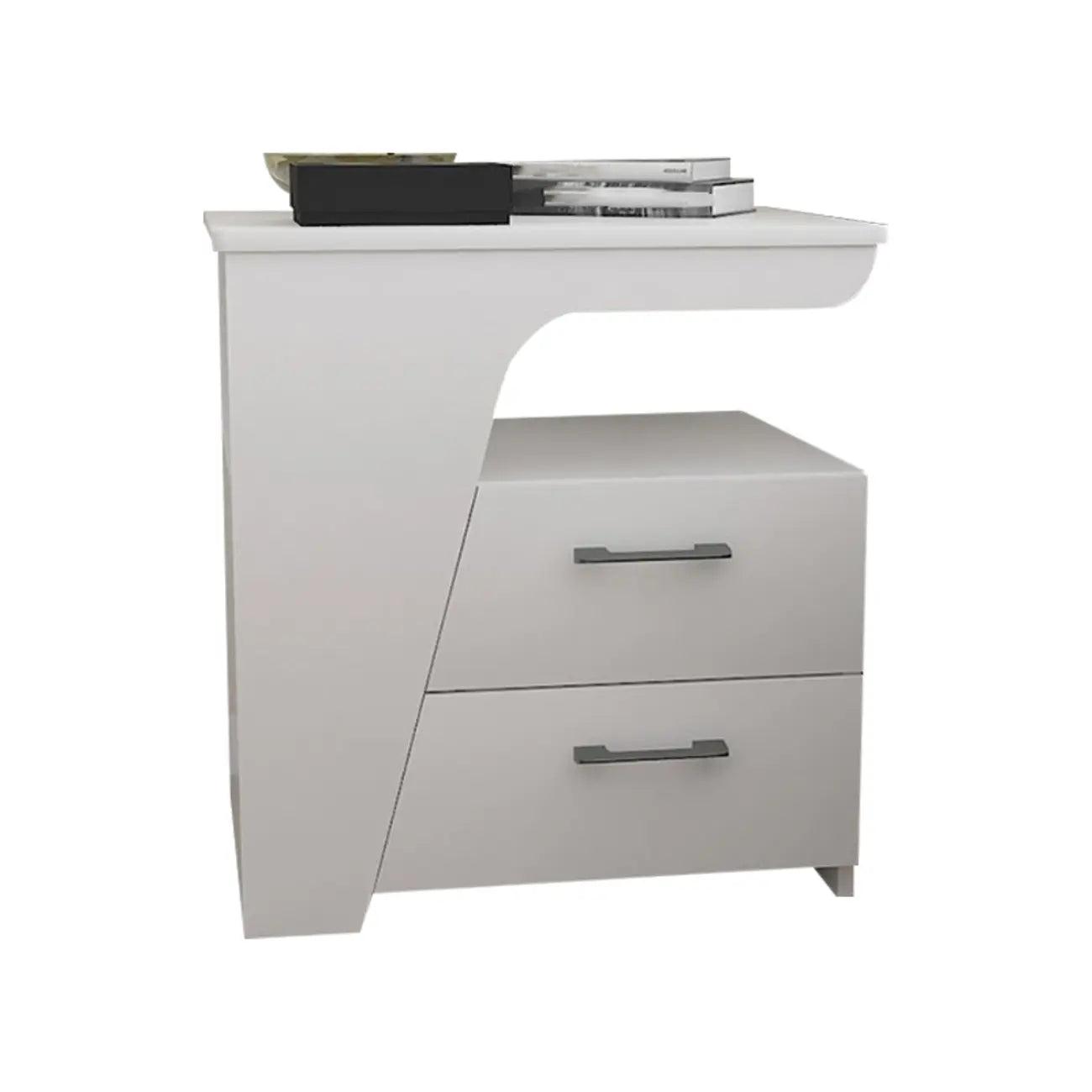 Modern White Bedside Table with 2 Storage Drawers