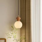 Adjustable Modern Wood Glass Pendant Light for Bedroom