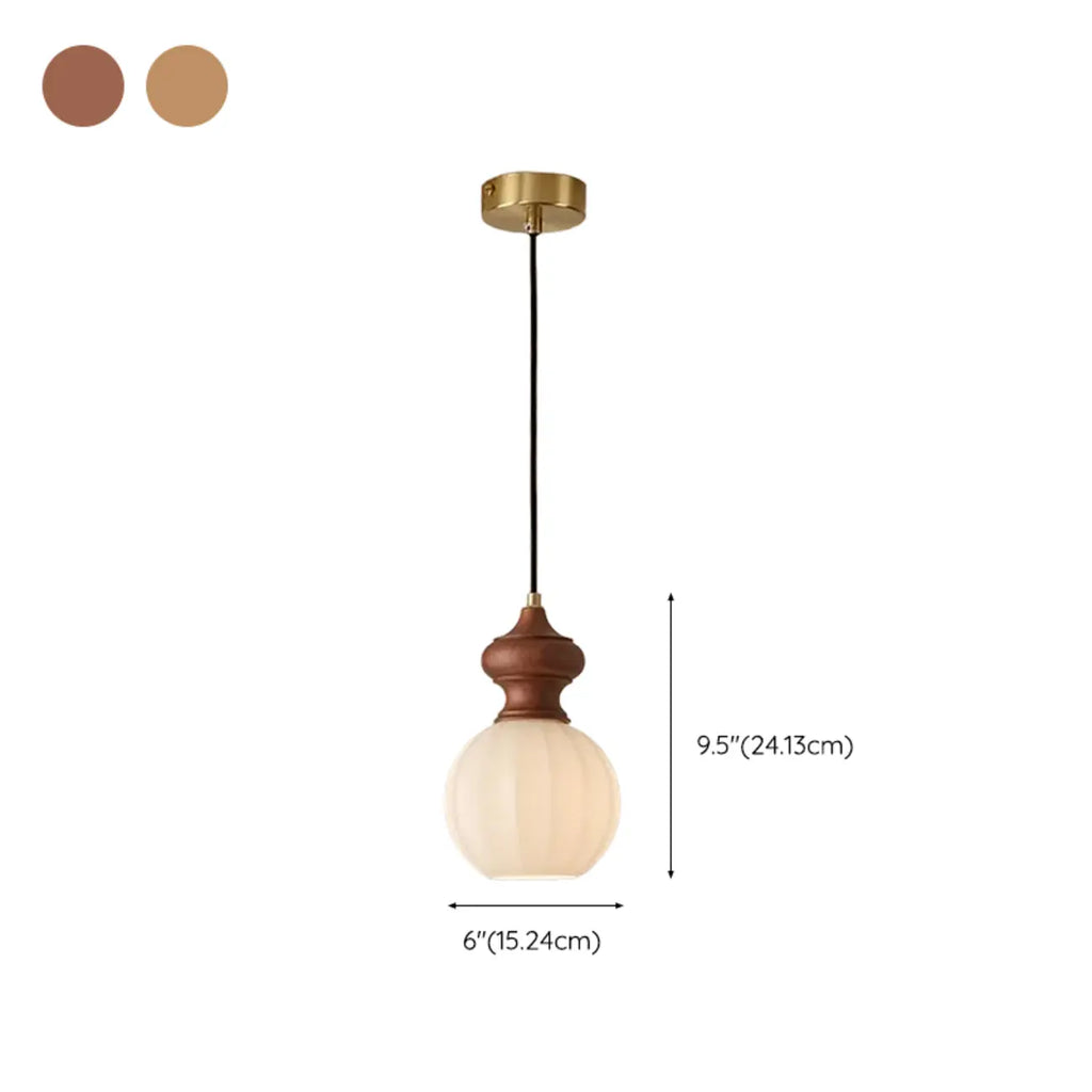 Adjustable Modern Wood Glass Pendant Light for Bedroom