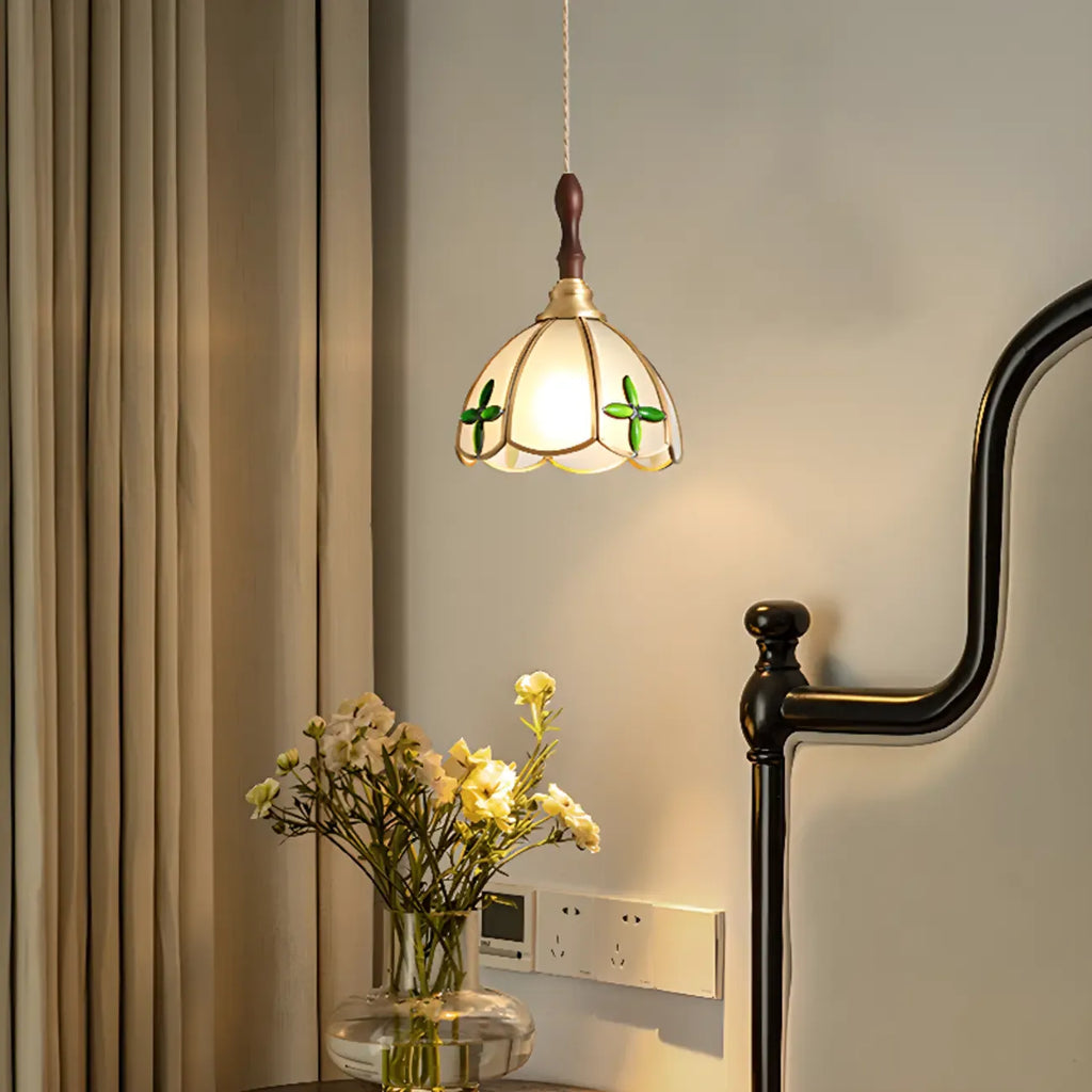 3-Light Glass Brass Floral Dining Pendant Light