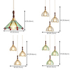 3-Light Glass Brass Floral Dining Pendant Light