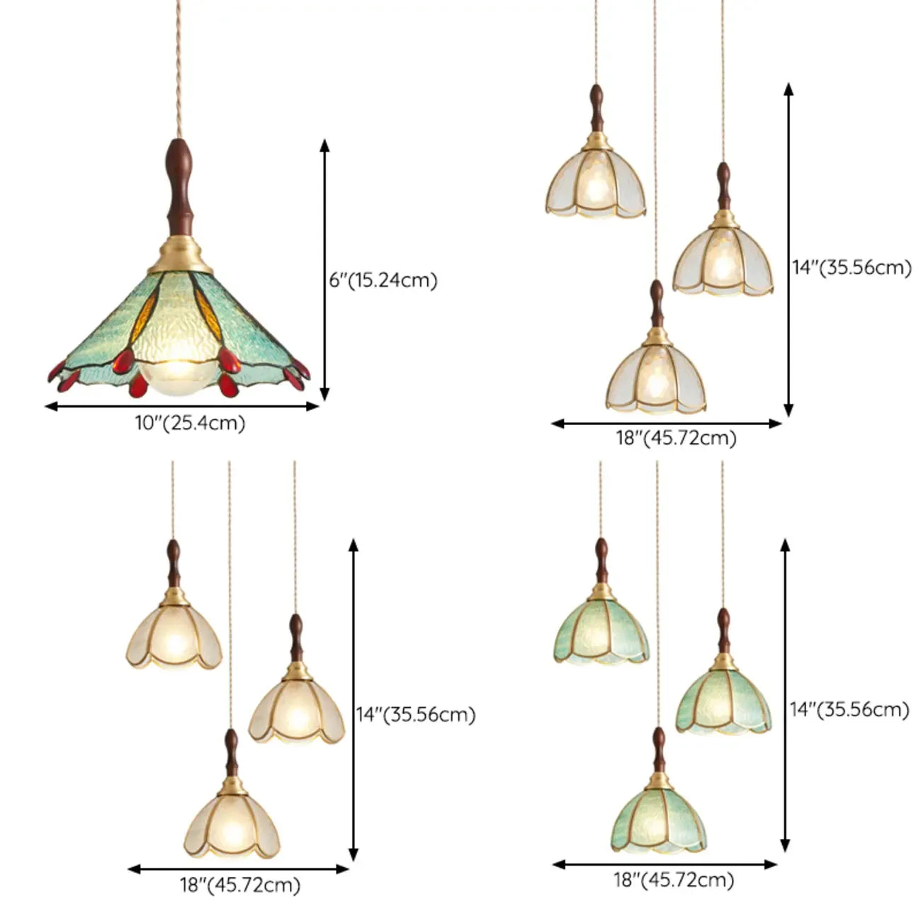 3-Light Glass Brass Floral Dining Pendant Light