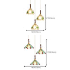 3-Light Glass Brass Floral Dining Pendant Light