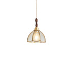 3-Light Glass Brass Floral Dining Pendant Light
