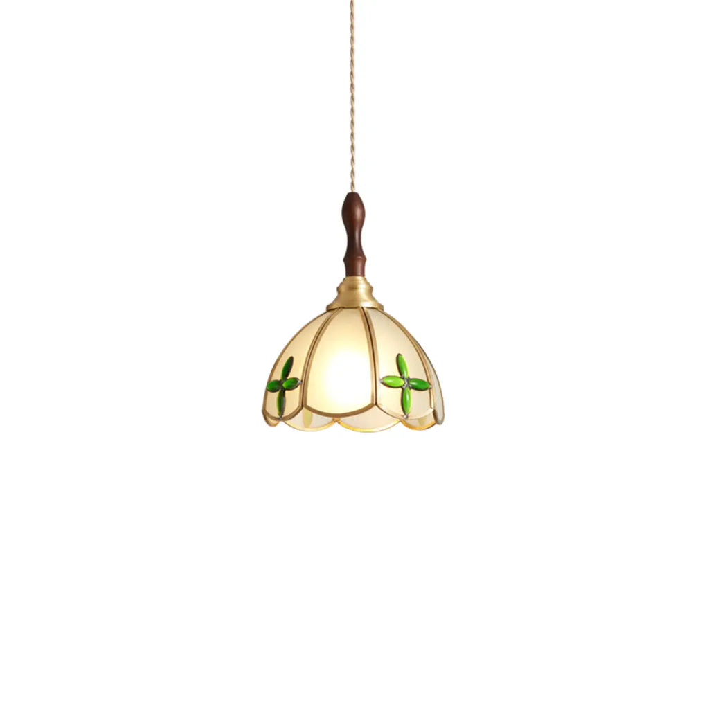 3-Light Glass Brass Floral Dining Pendant Light