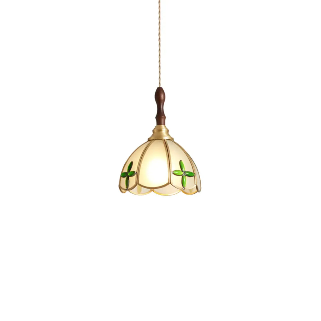 3-Light Glass Brass Floral Dining Pendant Light