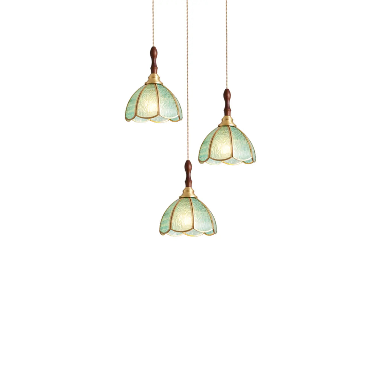 3-Light Glass Brass Floral Dining Pendant Light
