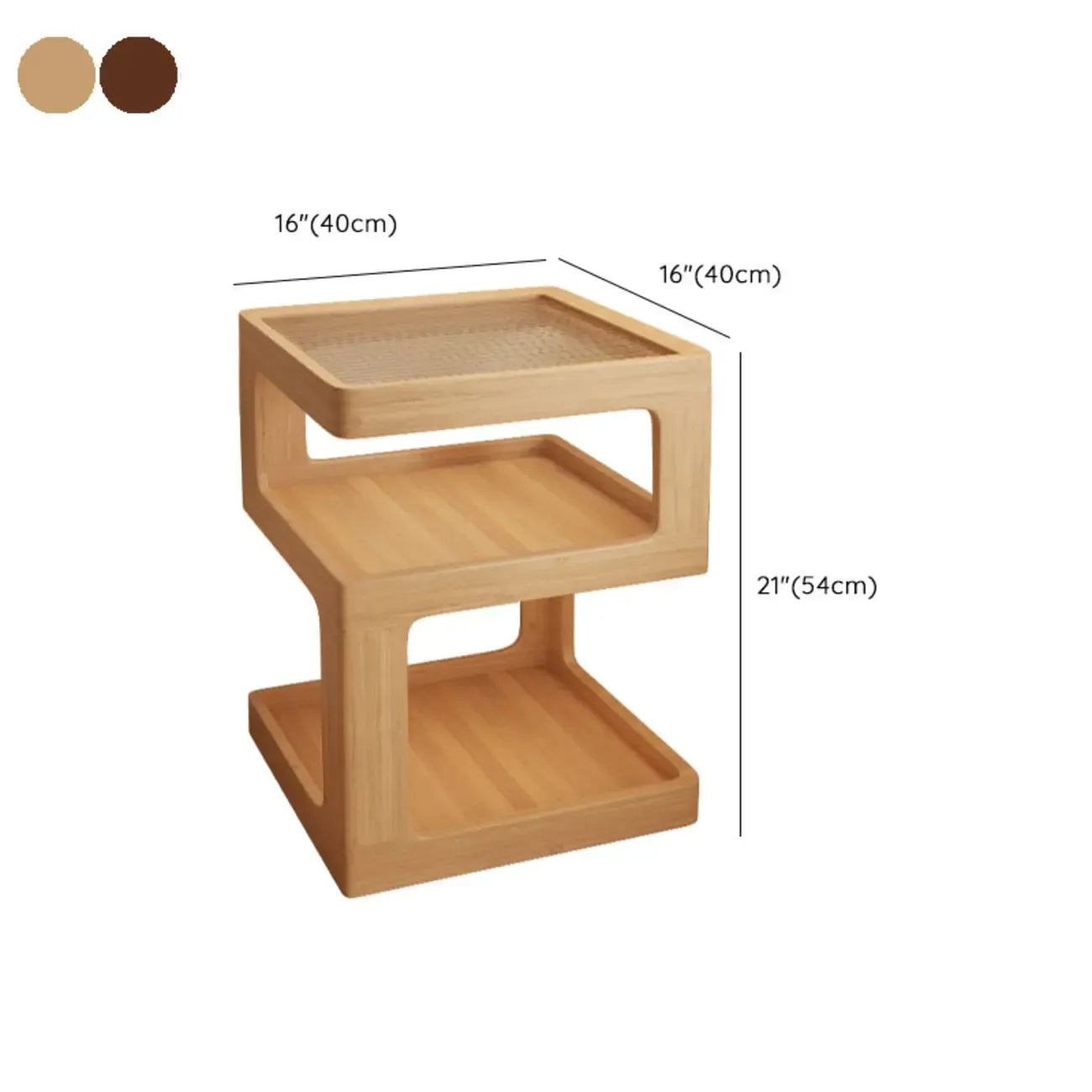 Cubic Glass Top Rubberwood Open Storage Nightstand with Light