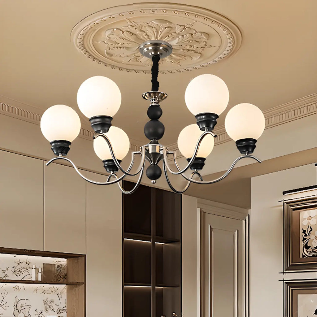Classic Black Metal Modern Globe Glass Chandelier