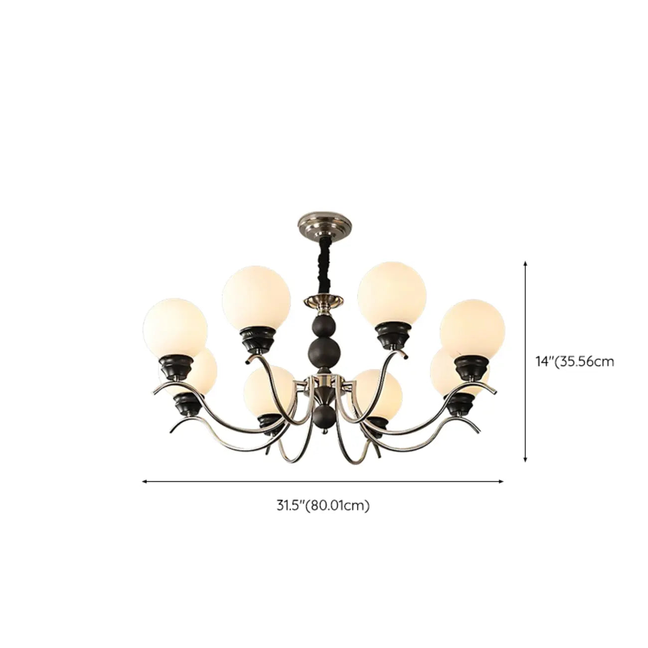 Classic Black Metal Modern Globe Glass Chandelier